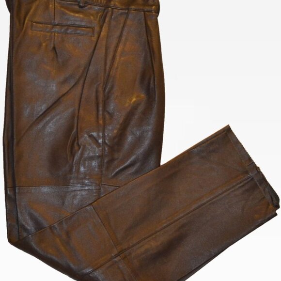 Women’s Black Soft Leather Pleated Dress Pants with Open Hem Plus Size 16 Colors - Picture 4 of 16